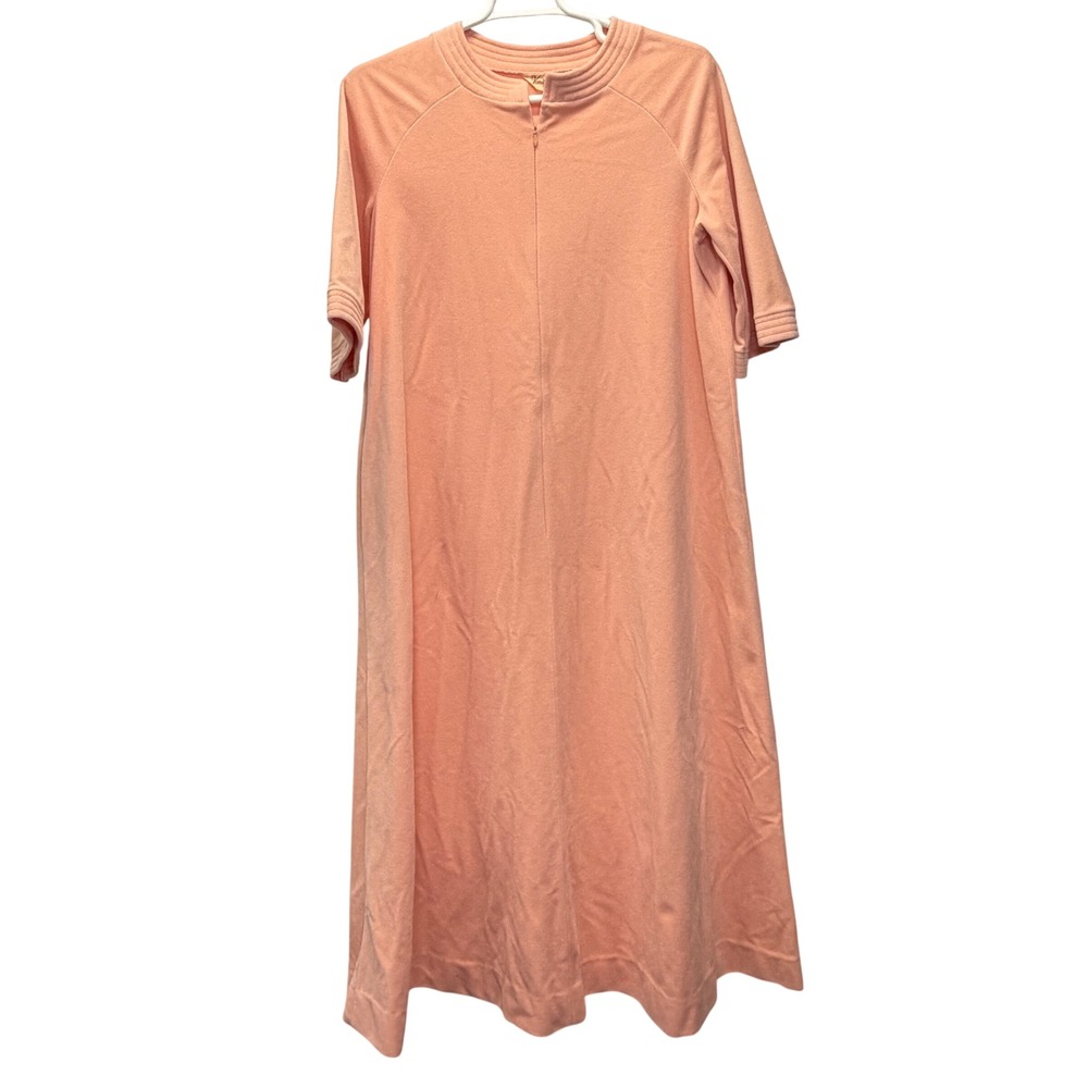 Vanity Fair Robe Women Large Peach Vintage Velour Zipper Front Housecoat Grandma